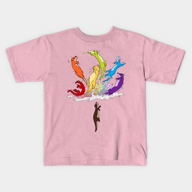 Rainbow Otters Kids T-Shirt by ArtByLGG